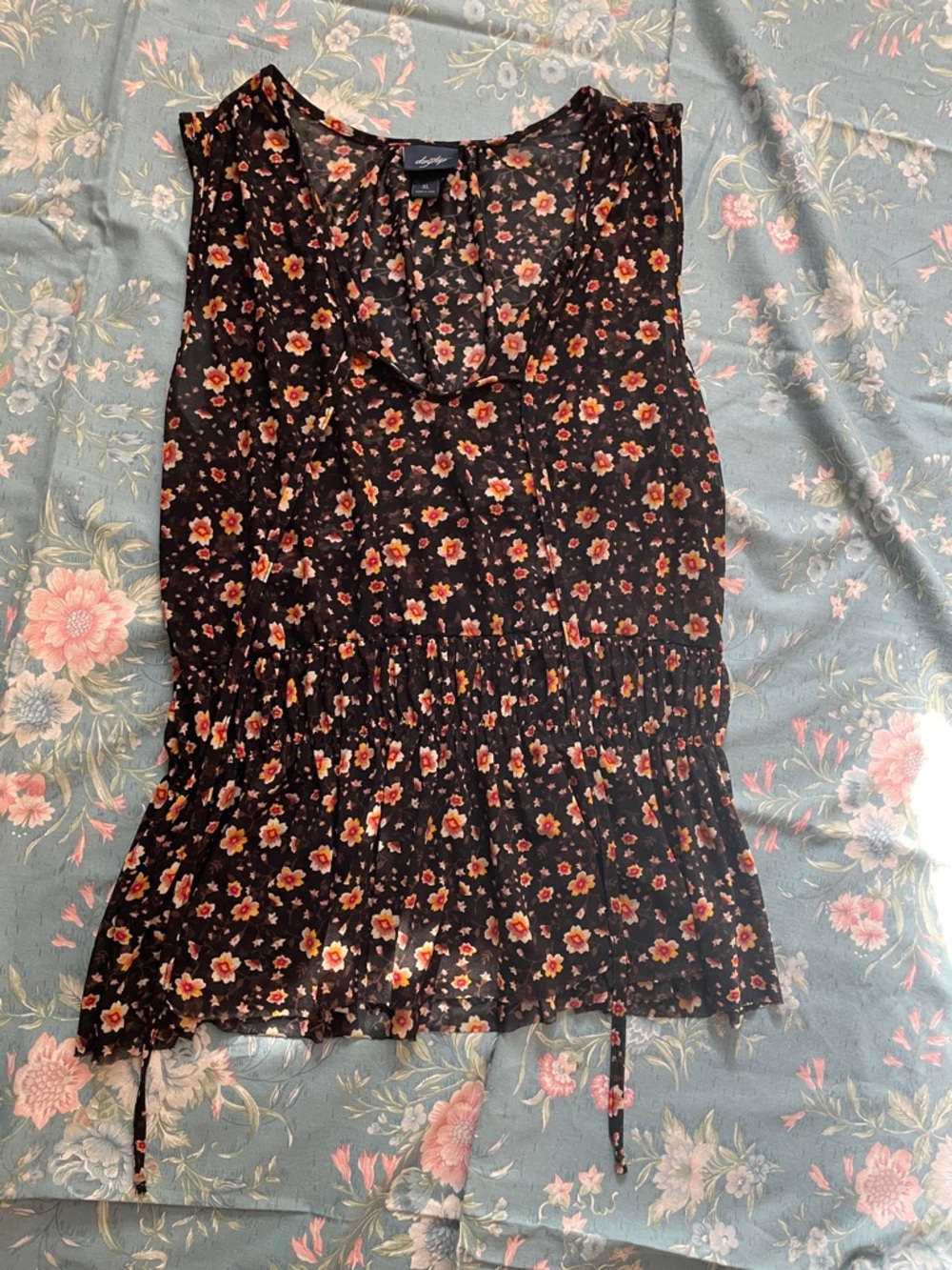 Daytrip Sleeveless Semisheer Black Floral Cottagecore Peplum Top From Buckle XL